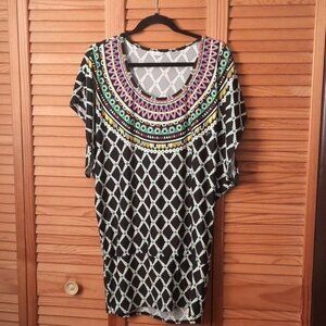 Trina Turk Kon Tiki Tunic Cover Up Black Geo Diamond Dress